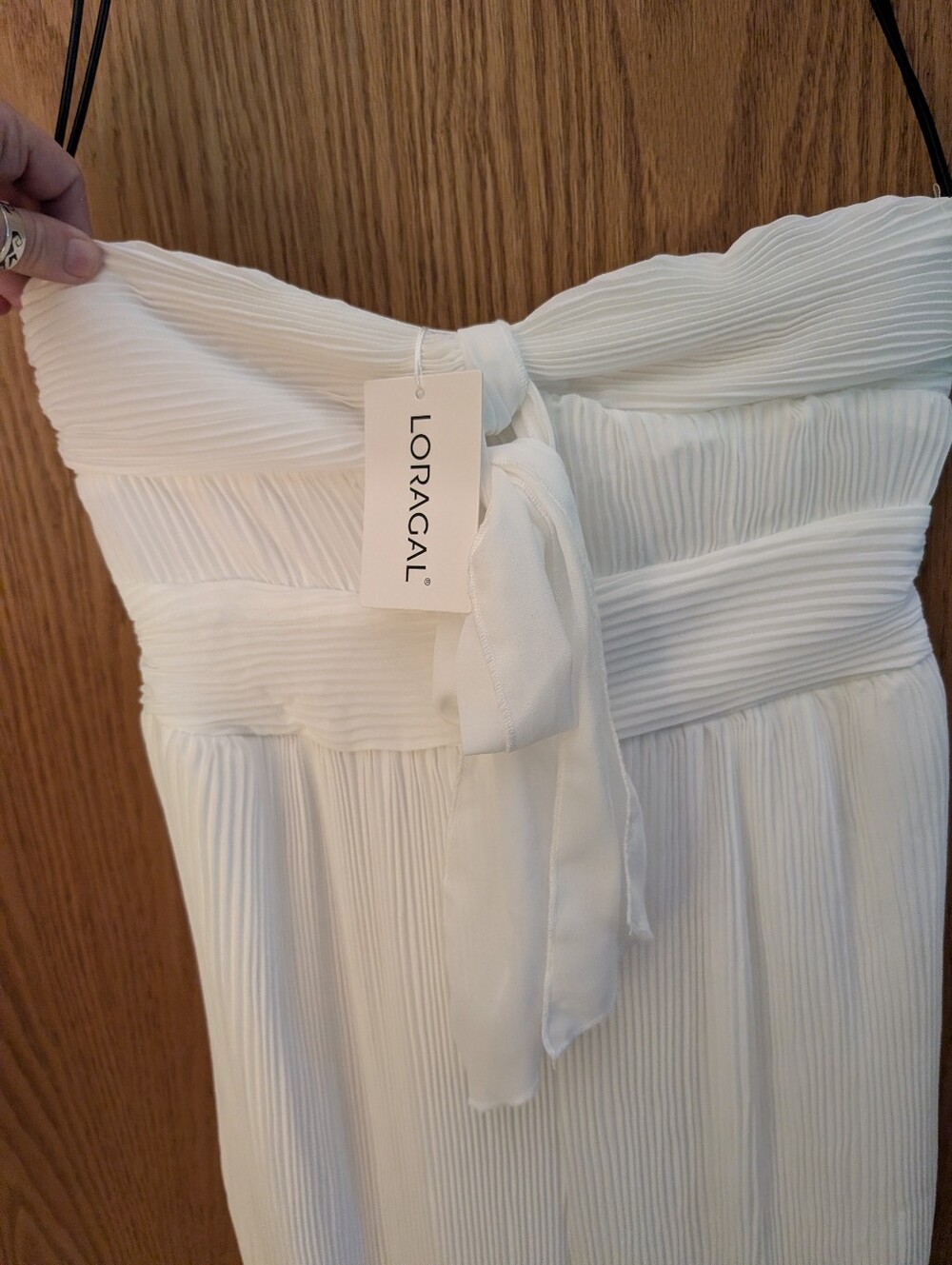 NWT LORACAL One Piece White Pleated Strapless Chiffon Jumpsuit
